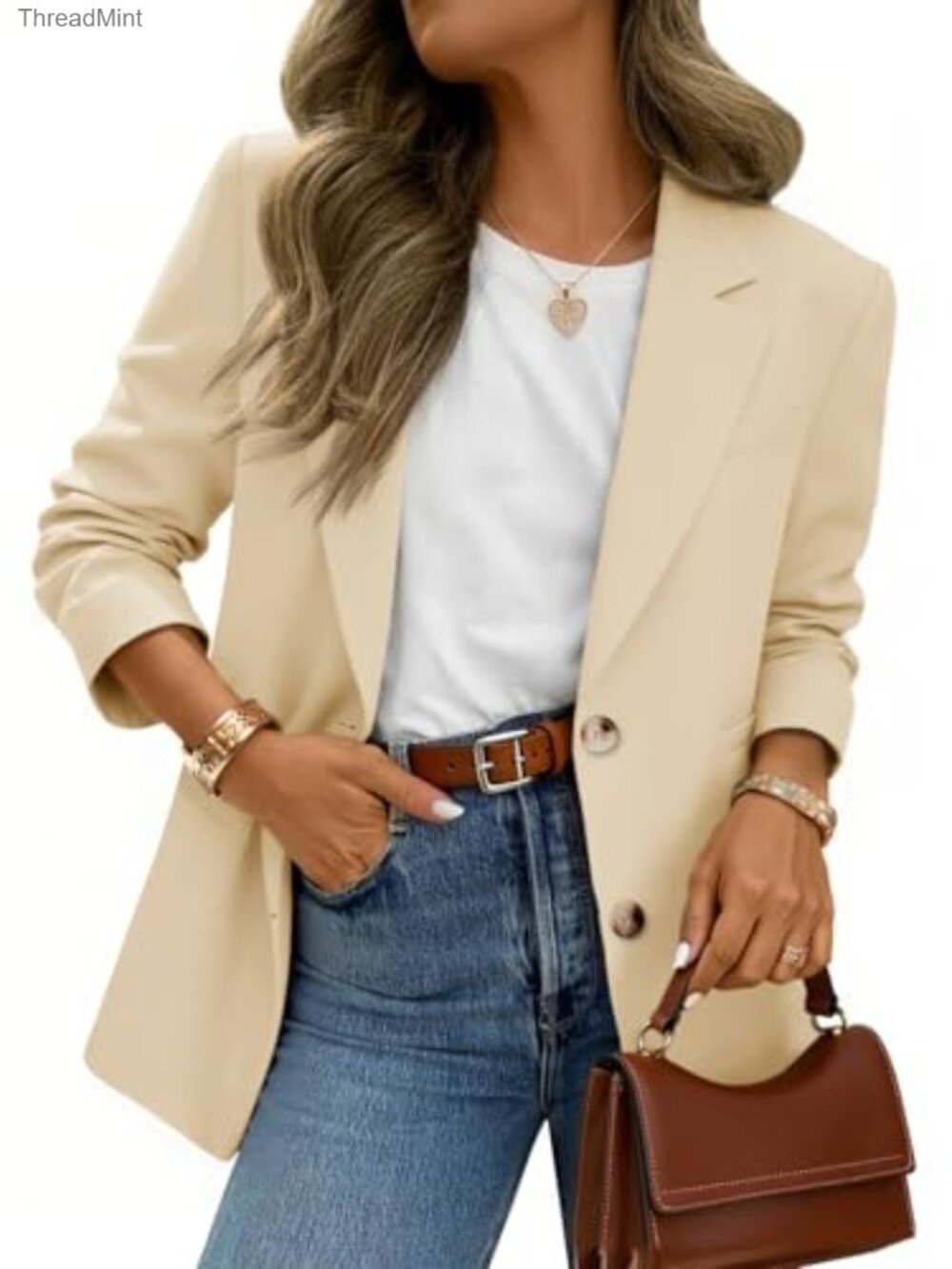 Womens Business Casual Blazer Loose Fit Button Down Work Suit Jacket